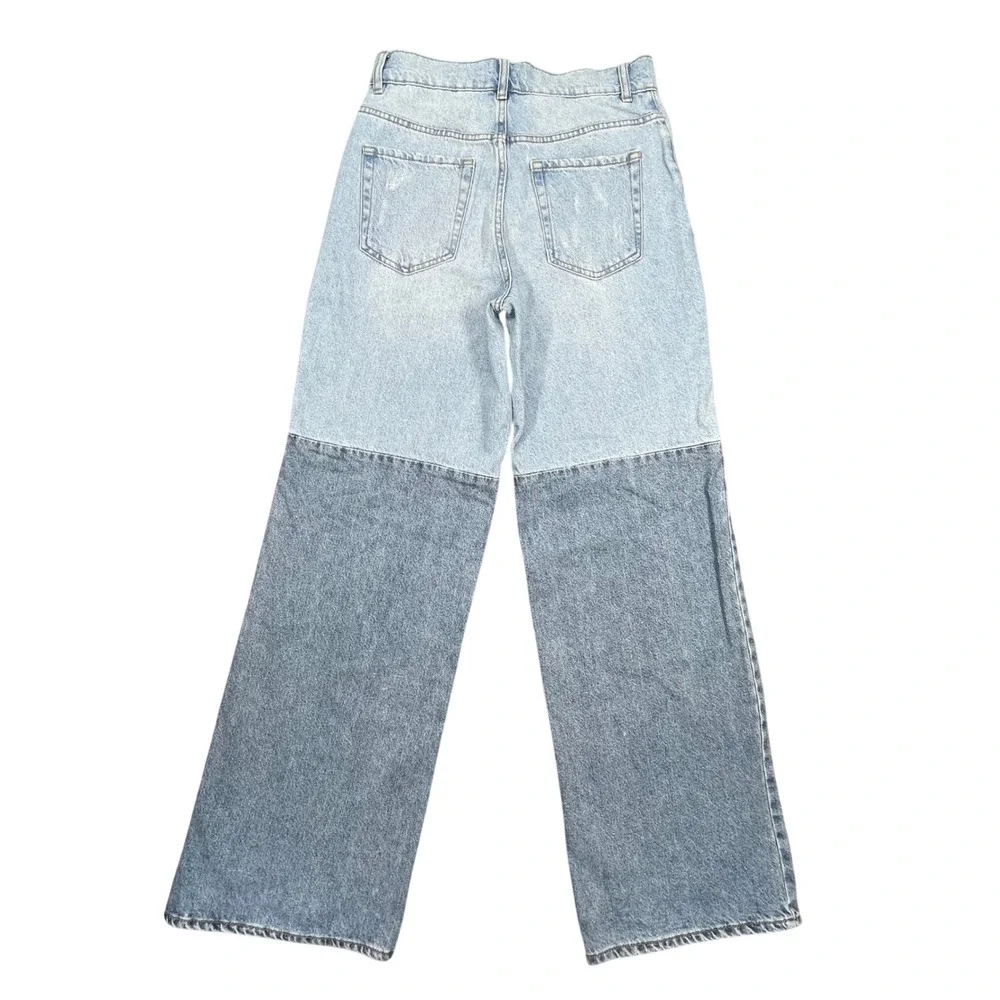 PacSun Blue Two Tone Baggy High Rise Wide Leg Button Fly Jeans Womens 28